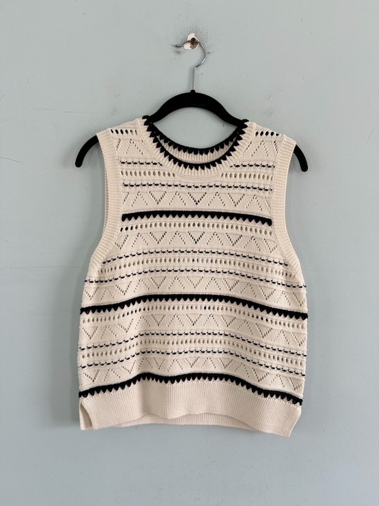 NWT Varley Athena Pointelle Knit Egret White Cotton Sweater Vest - Picture 4 of 9